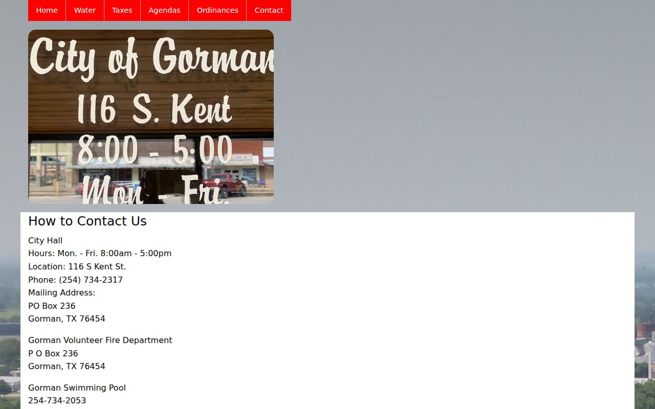 Gorman warrant records, City Hall address and office contact information