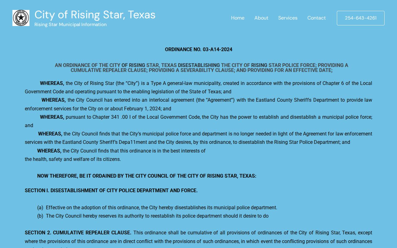Rising Star warrant records, official 2024 ordinance on police-force transition