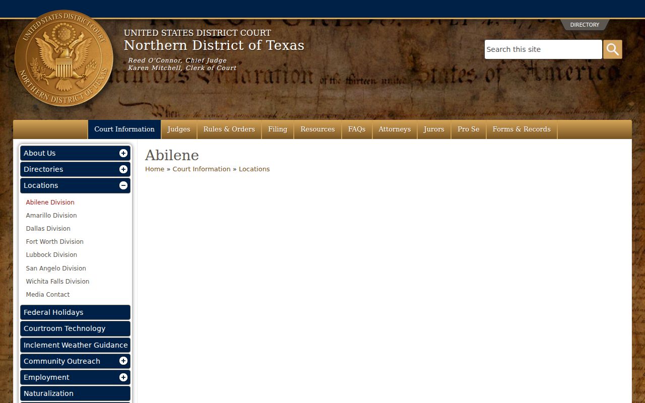 Eastland County arrest warrant jurisdiction, Abilene Division federal courthouse information